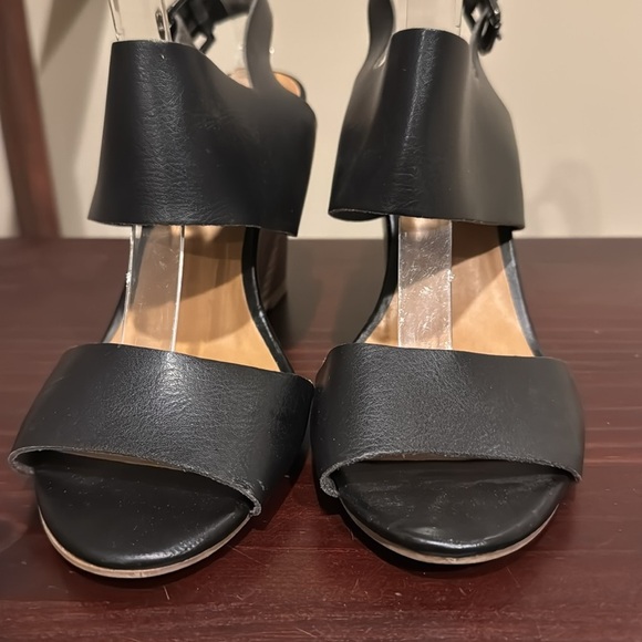 Old Navy black wide strap high wedge heel sandals, size 7 - Picture 3 of 12